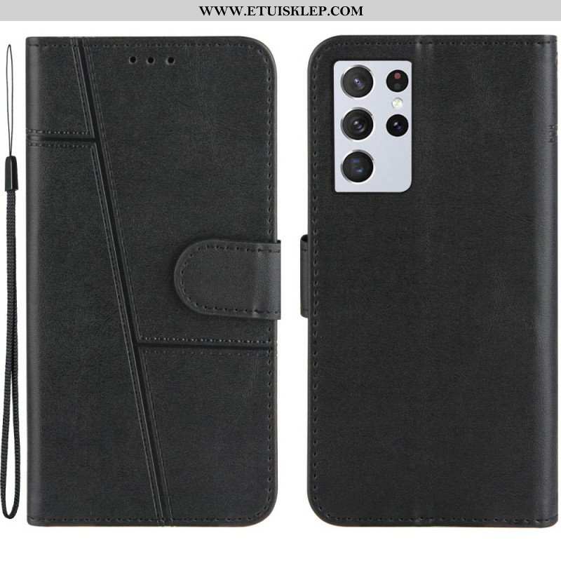 Etui Folio do Samsung Galaxy S21 Ultra 5G z Łańcuch Pasek Z Efektem Skóry Ekologicznej